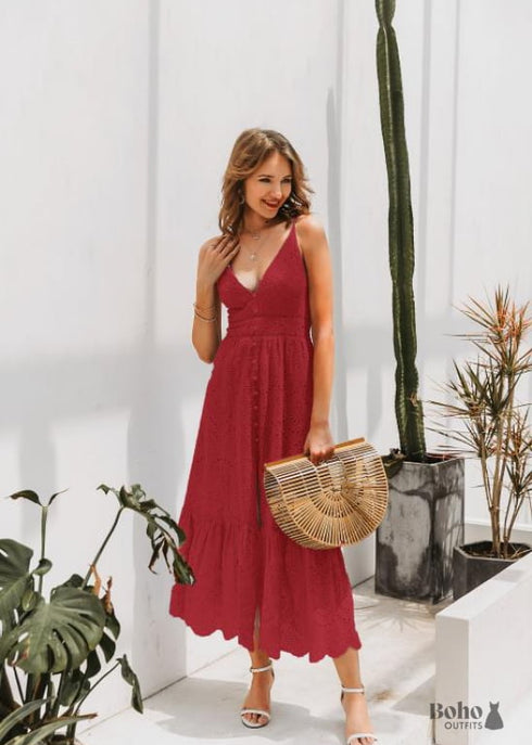 Dusty Blue Boho Midi Dress